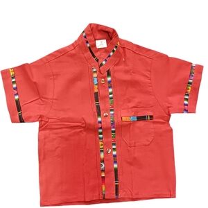 Mexican Guayabera collard shirt size 2 Cotton Blend Orange For Infants